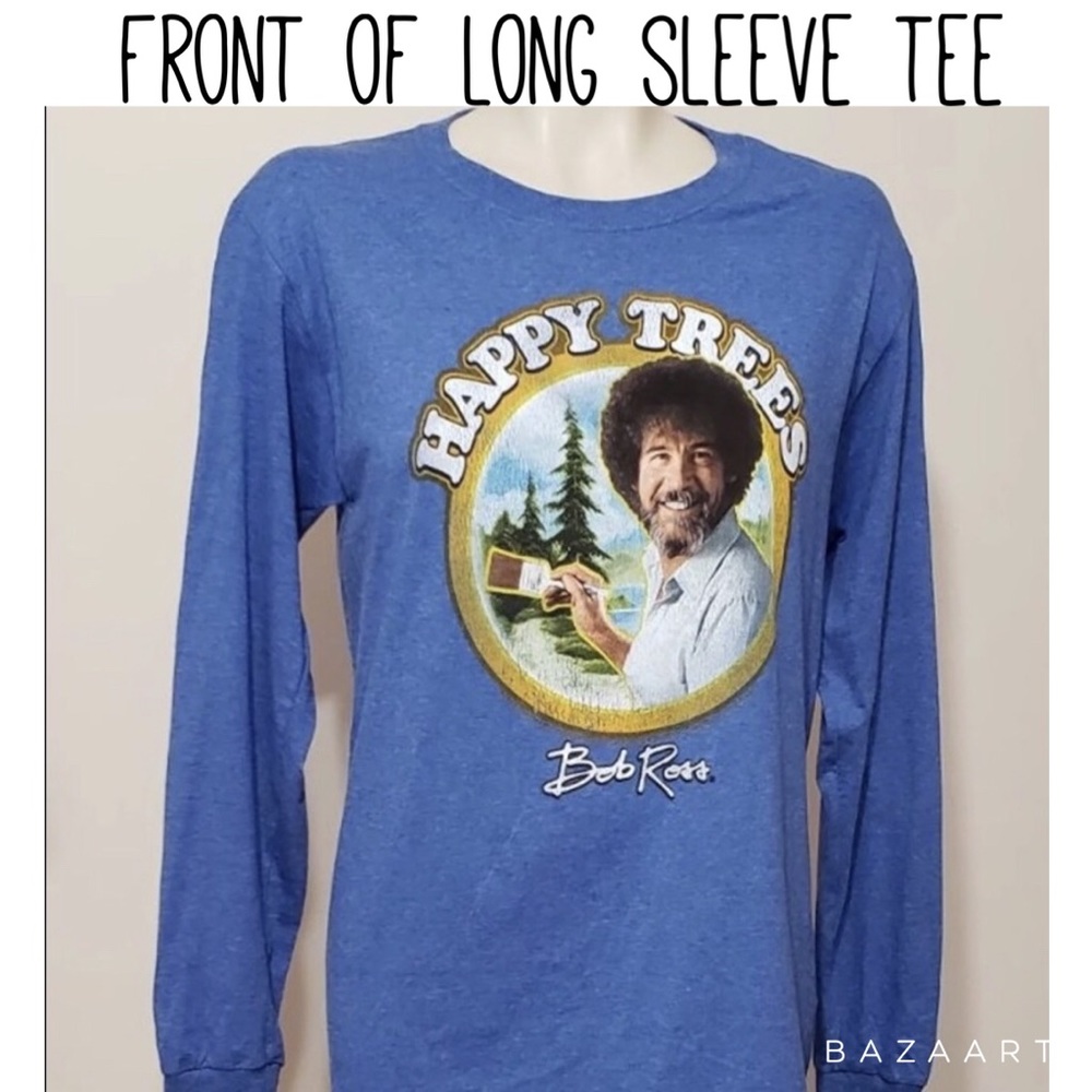 S Long sleeve crew neck unisex blue Bob Ross T